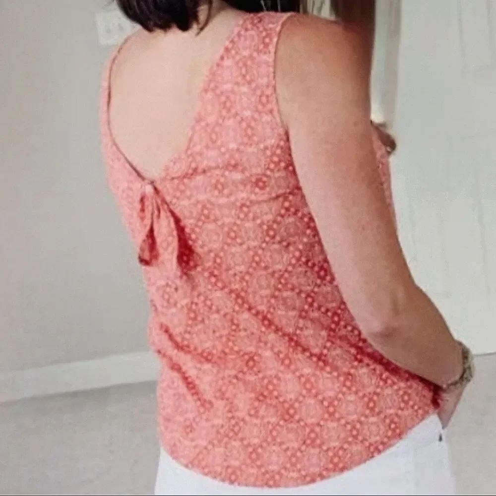 Loft Back Tie Red Print Vintage Feel Tank Top